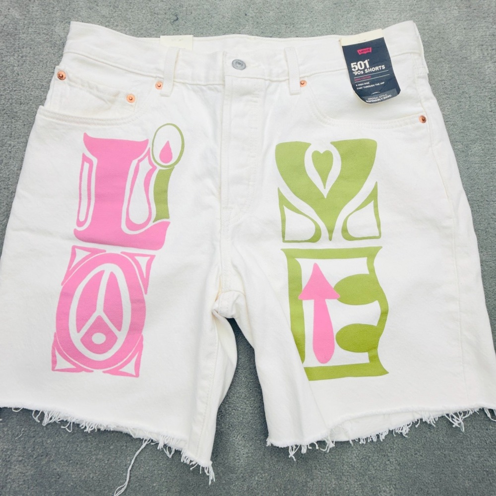 Levi's 501 90s Shorts Jean Shorts Women 30 Cream High Rise Peace Button Fly Love